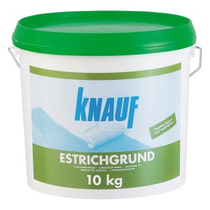 Eimer Knauf Estrichgrund, 10 kg, für saugfähige Untergründe, mit grünem Deckel.