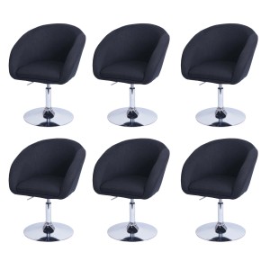 6er-Set: Anthrazit Esszimmerstühle mit Stoffbezug und verchromtem Fuß, drehbar und höhenverstellbar.