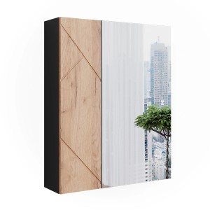Vicco Badspiegelschrank Irma, anthrazit und Eiche, 60x75 cm, mit Spiegelfront und Stauraum.