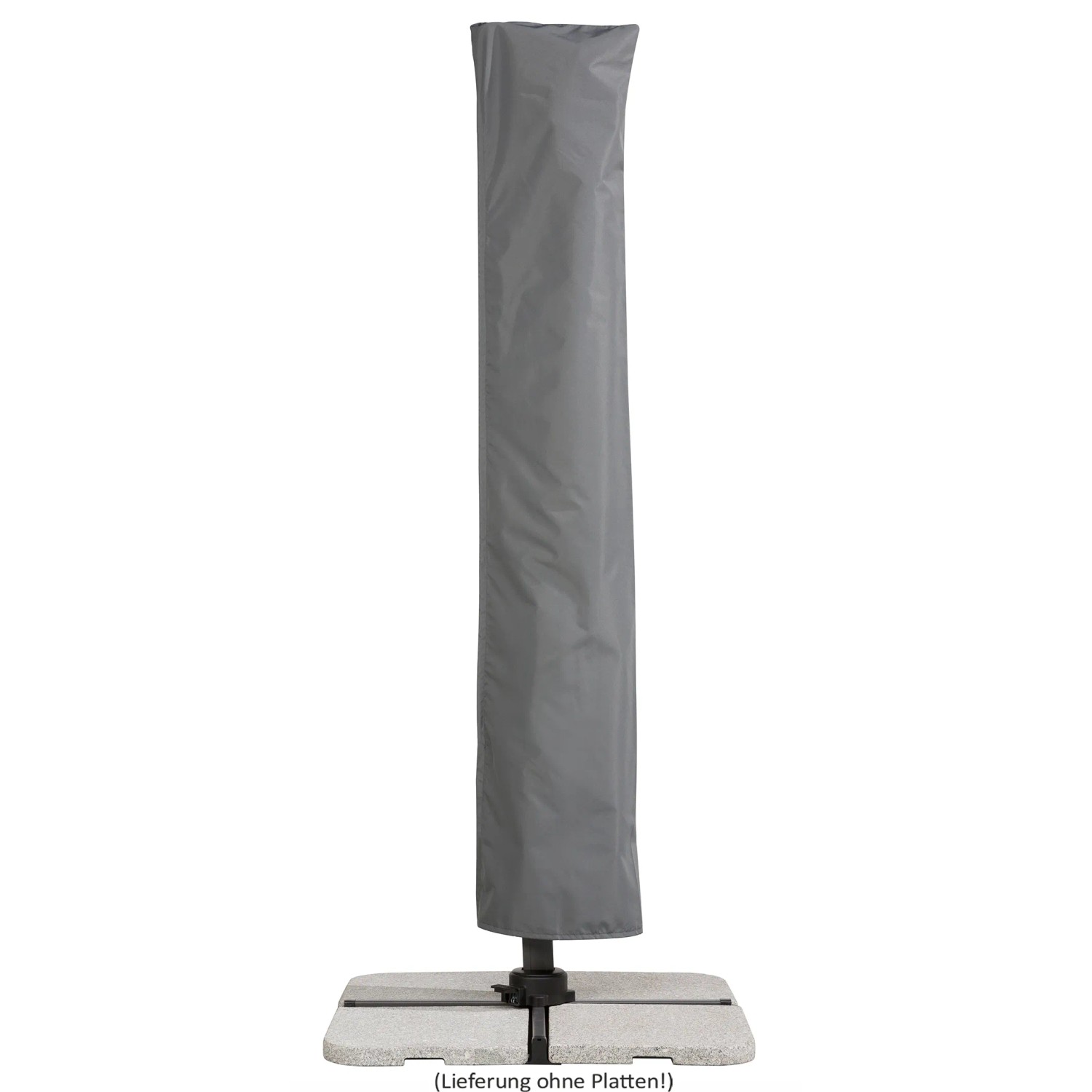 Schneider Ampelschirm 360 cm x 300 cm Natur, mit Schutzhülle abgedeckt.