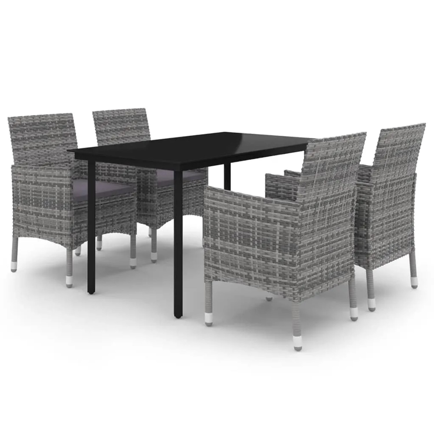 vidaXL 5-Tlg Garten-Essgruppe mit Auflagen Poly Rattan und Glas 3099693