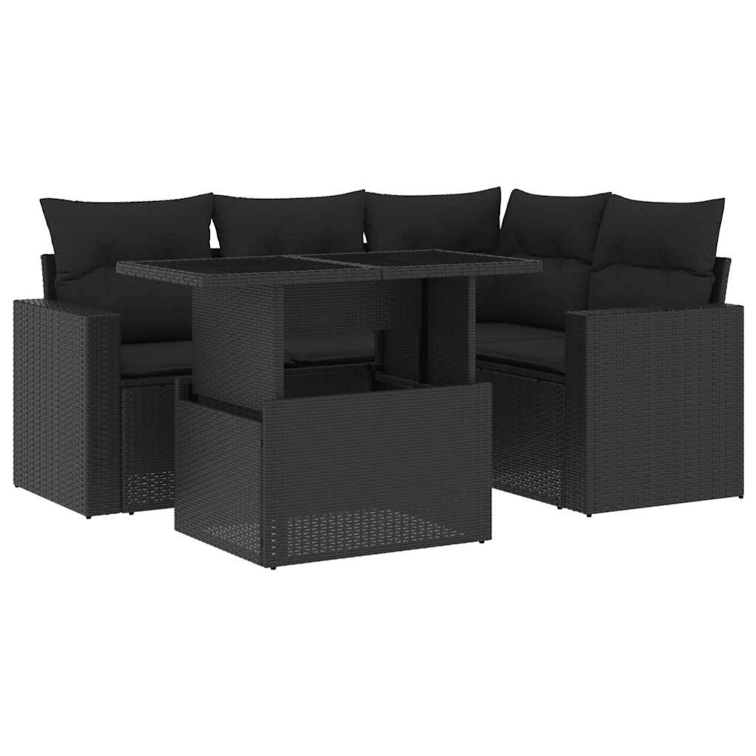 vidaXL 5-Tlg Garten-Sofagarnitur mit Kissen Schwarz Poly Rattan 3267245