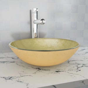 vidaXL Waschbecken Hartglas 42 cm Gold 142233