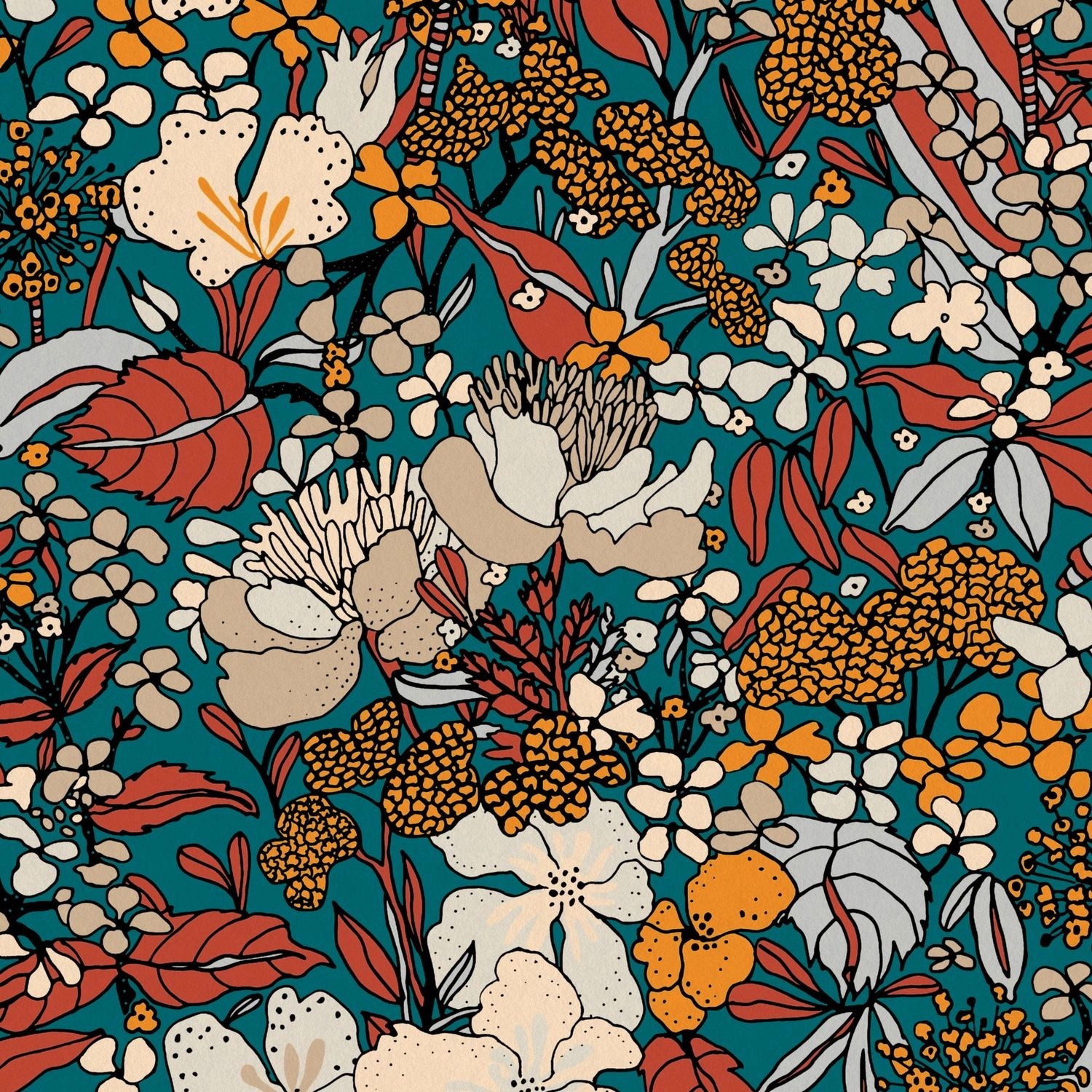 PROFHOME 377562-GU Blumen Tapete Dschungel Matt Blau Petrol Beige 0,53 m x günstig online kaufen