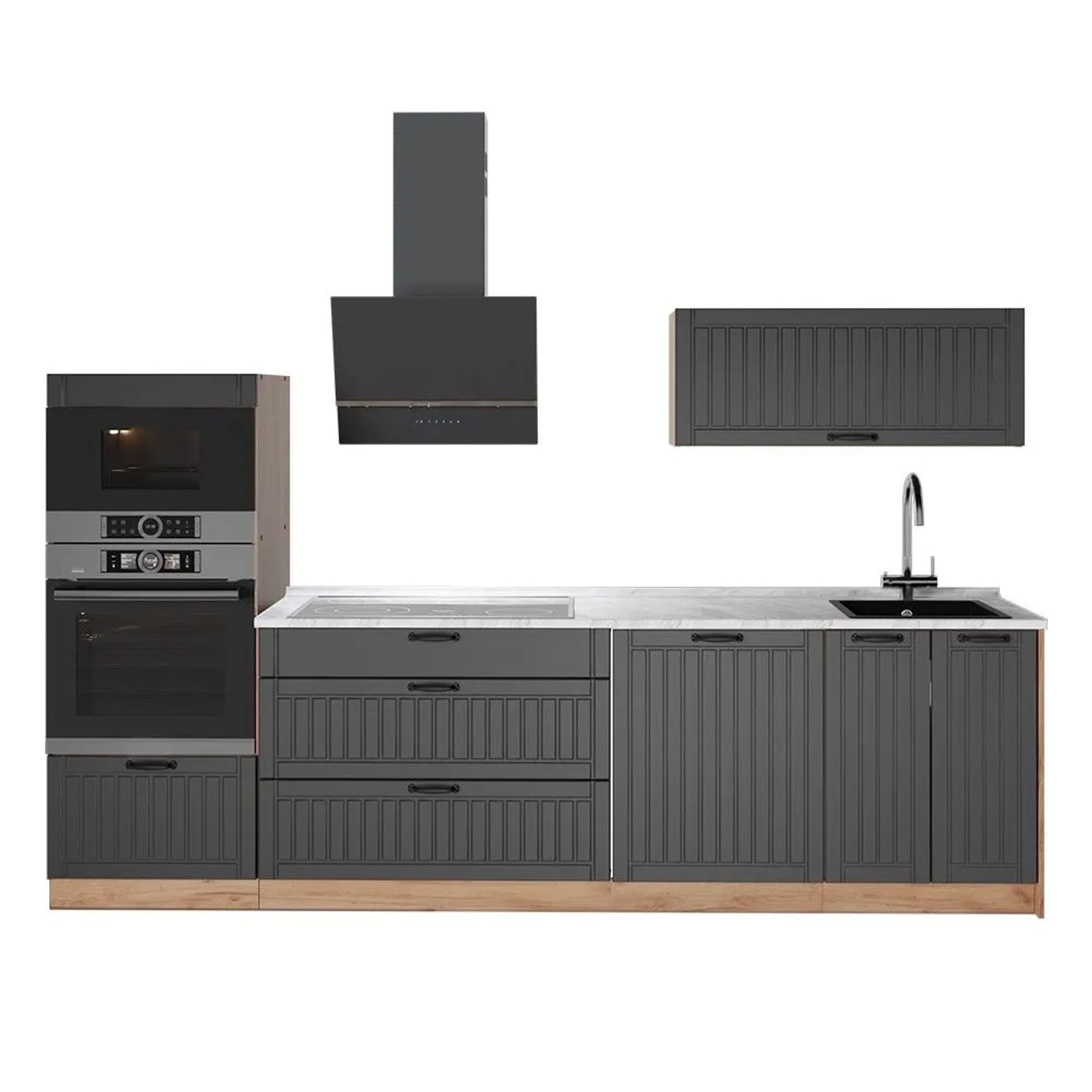 Vicco Küchenzeile Fame-Line Dunkelgrau/Goldkraft Eiche 280 x 154 AP Marmor Art Nr 64689