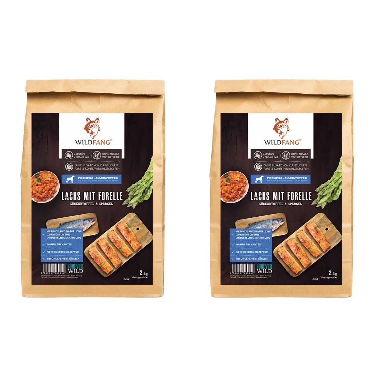 Wildfang Maxi Adult Trockenfutter mit Lachs und Forelle Getreidefrei 2 x 6 kg