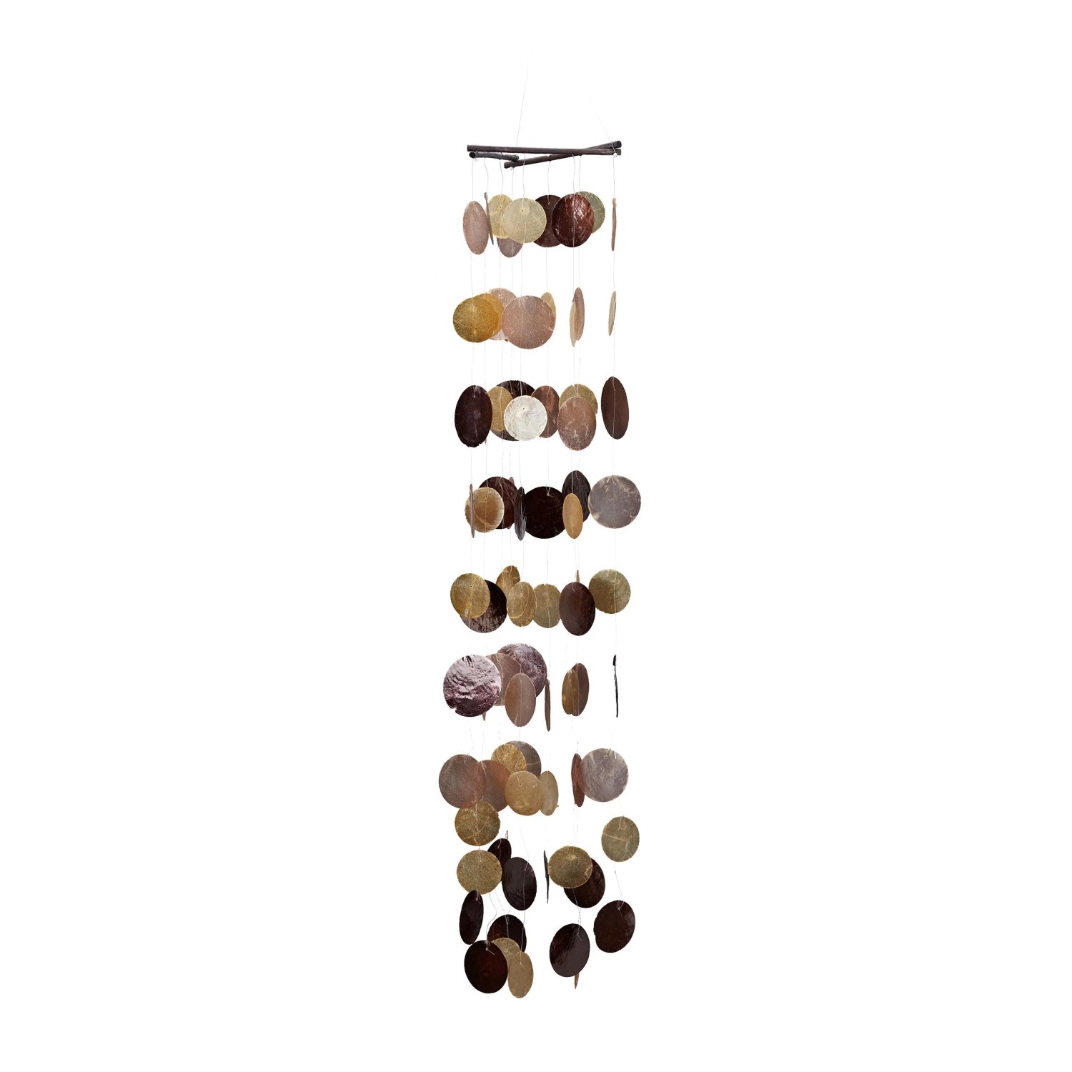 Relaxdays Windspiel Capiz Holz Bunt Handgefertigt 100 cm x 18 cm x 15 cm 0,3 kg