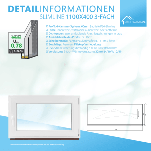 Weißes Framelux Kunststofffenster Slimline mit 3-fach Verglasung, 1100x400 mm, Linksanschlag.