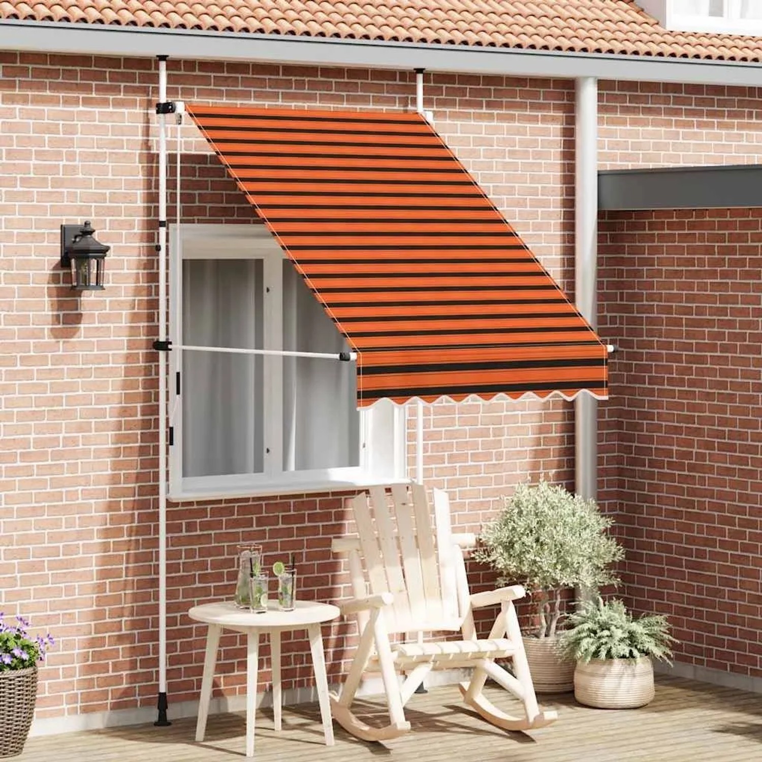 Orange-braune vidaXL Markise, handbetrieben, 150 cm breit, für Terrasse oder Balkon.