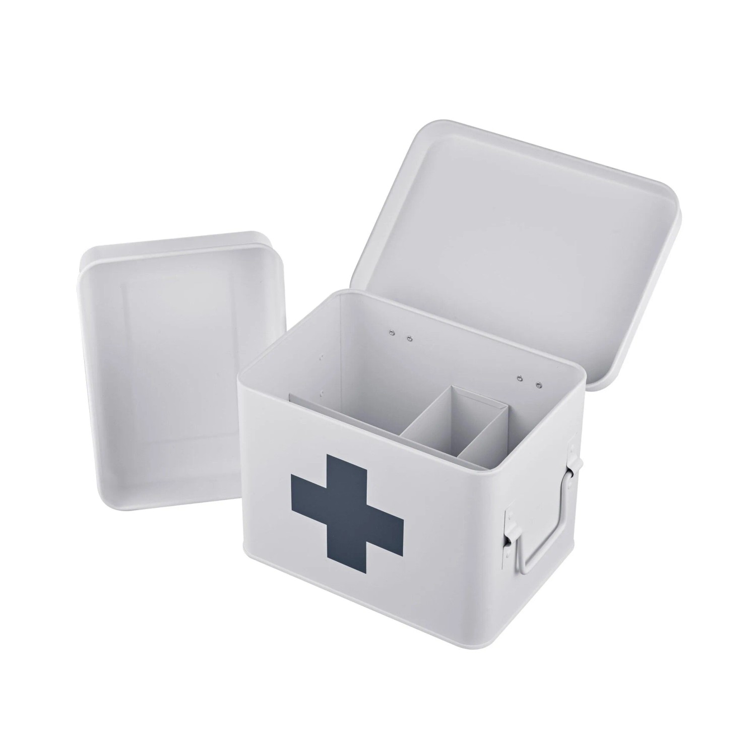 Relaxdays Medizinbox Metall Weiß Mit Griffen 16 cm x 21 cm x 15,5 cm
