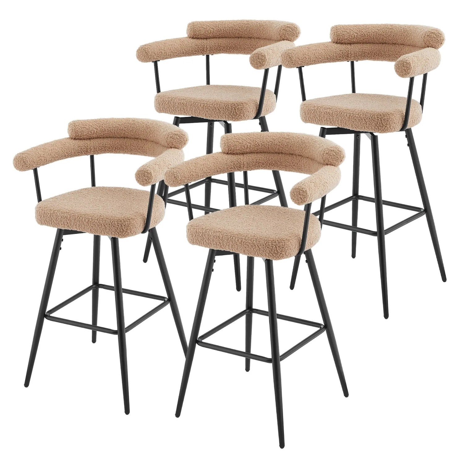 ML-Design Barhocker Drehbar 4Er Set Braun mit Teddy-Stoff 76 cm Hoch