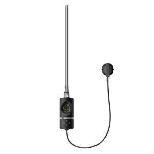 Schwarzer LuxeBath Heizstab 1200W mit Thermostat und Digitalanzeige für elektrische Heizkörper.