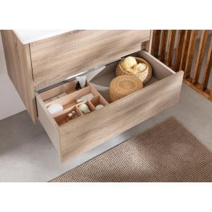 Fackelmann Waschtisch-Set Compact Line, 71 cm, Kaschmir, mit offenem Schubfach und Badutensilien.