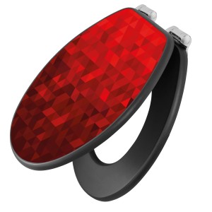 Anthrazit WC-Sitz mit Absenkautomatik und rotem Dreieck-Motiv von Banjado.