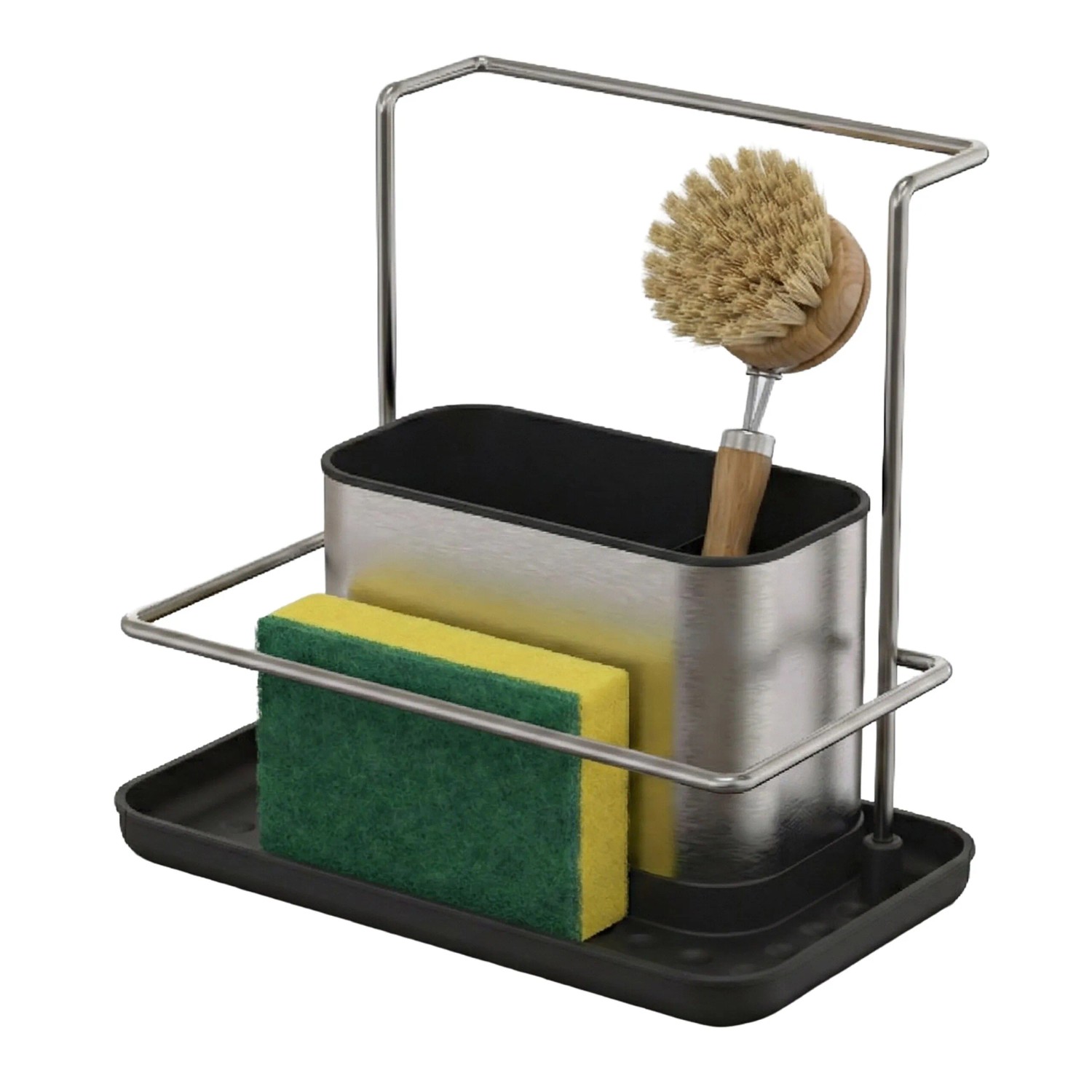 Relaxdays Spülorganizer Edelstahl Silber mit Abtropfschale 19 cm x 21 cm x 12 cm
