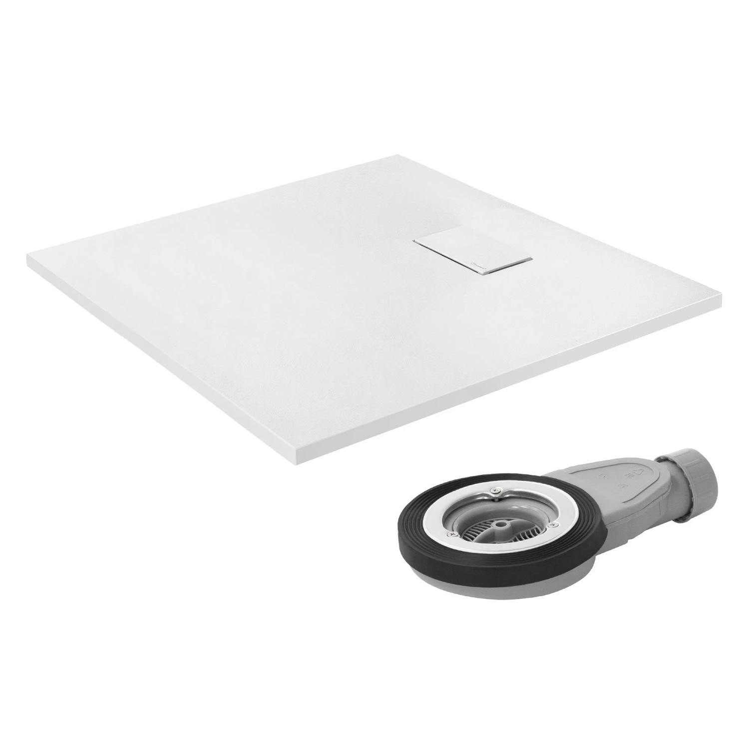 LuxeBath Duschwanne 90x90 cm Weiß mit Ablaufgarnitur aus SMC H:3 cm