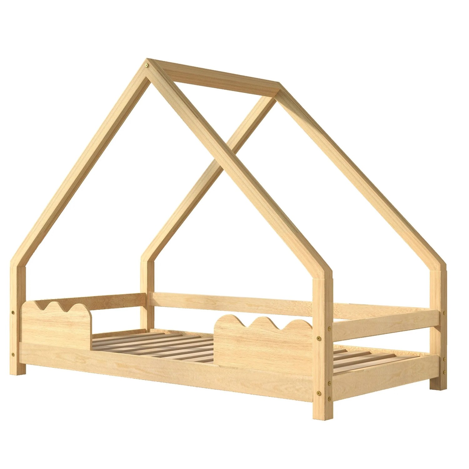 okwish Hausbett 90x200cm mit Rausfallschutz und Spielfunktion Kinderzimmer Natur ohne Matratze