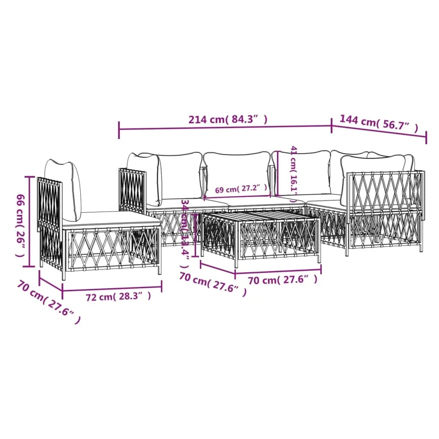 vidaXL 6-tlg. Garten Lounge Set, weißer Stahlrahmen mit Kissen. Gartenmöbel für Terrasse und Garten.