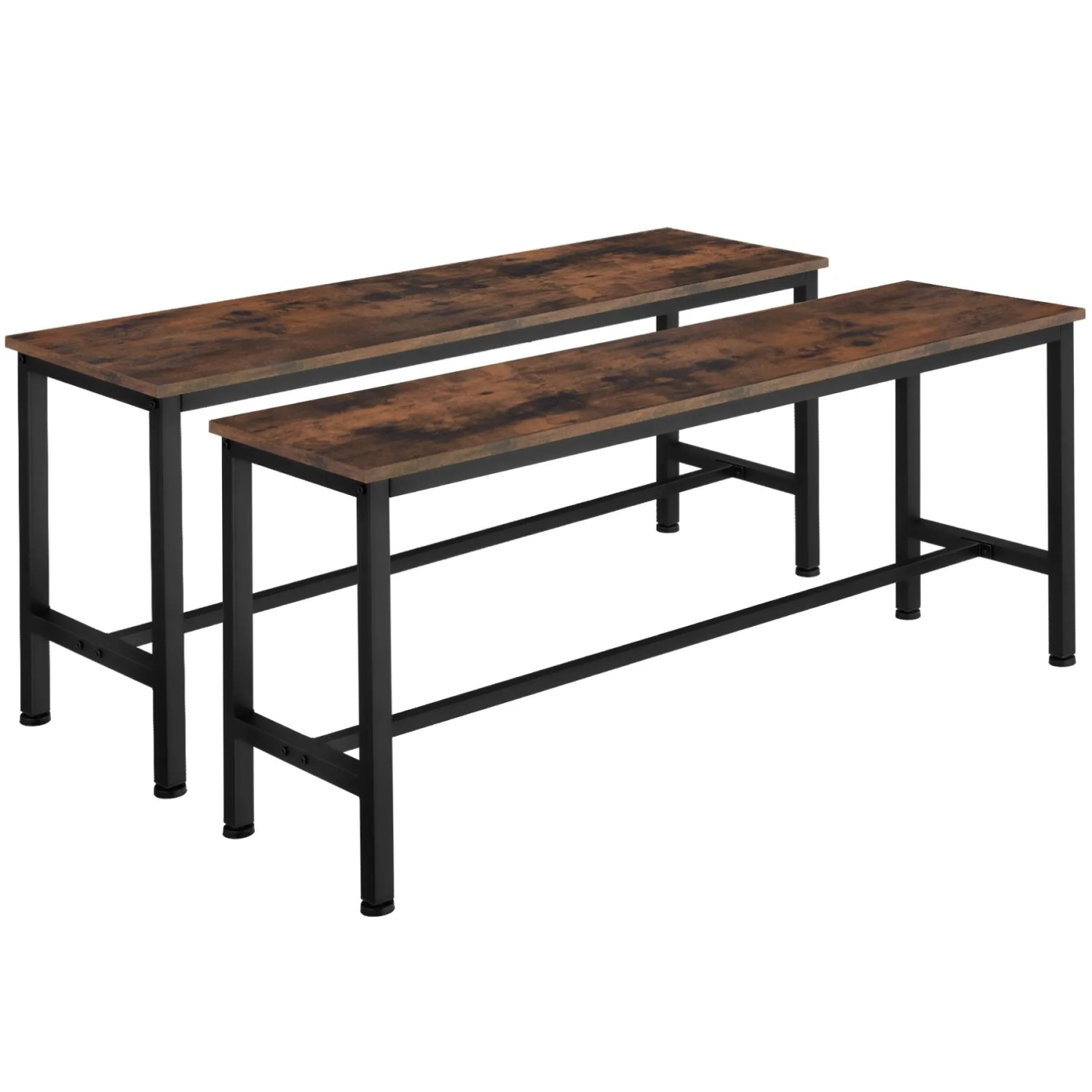 Tectake 2Er Set Sitzbank Fairfield Industrial Style Holz und Stahl  108 x 32 50 x 50 cm Industrial Holz Dunkel  Rustikal