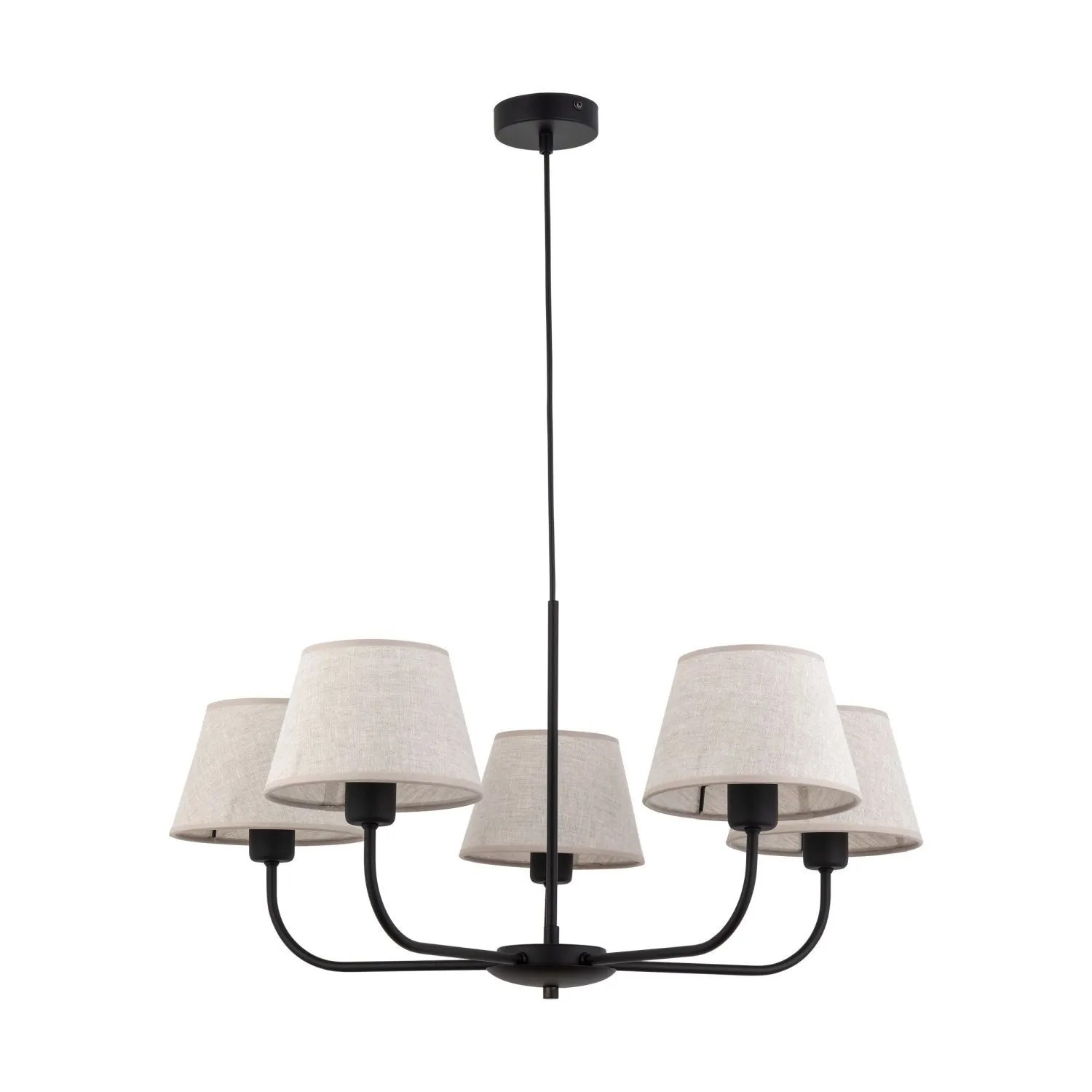 Licht-Erlebnisse Kronleuchter Schwarz Natur 5-Flammig E27 Modern Metall Stoff