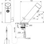 Technische Zeichnung: Ideal Standard Sensorflow Waschtischarmatur, Silk Black, mit Maßen.