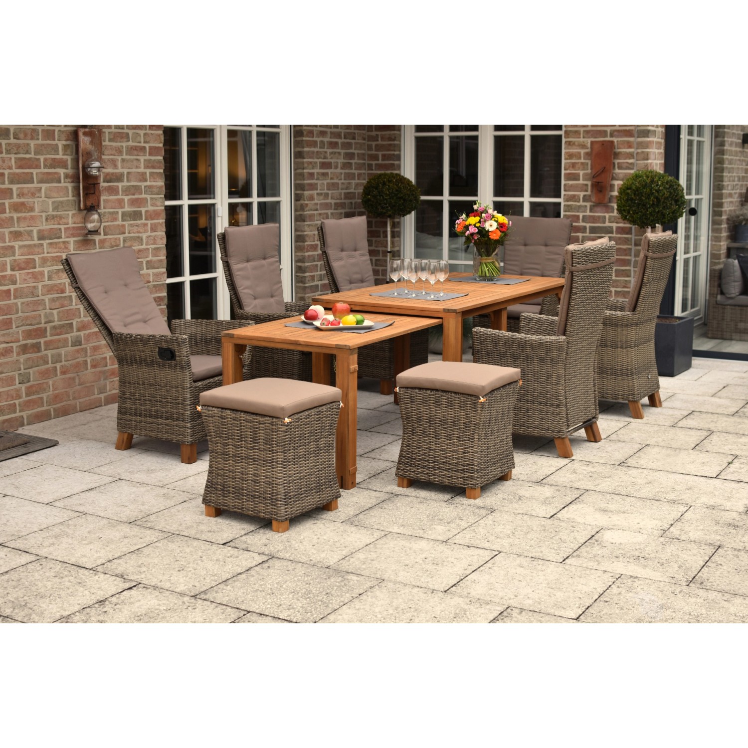 Merxx Toskana Set 13-tlg. 6 Sessel inkl. Auflagen Flex-Gartentisch Ausziehb günstig online kaufen