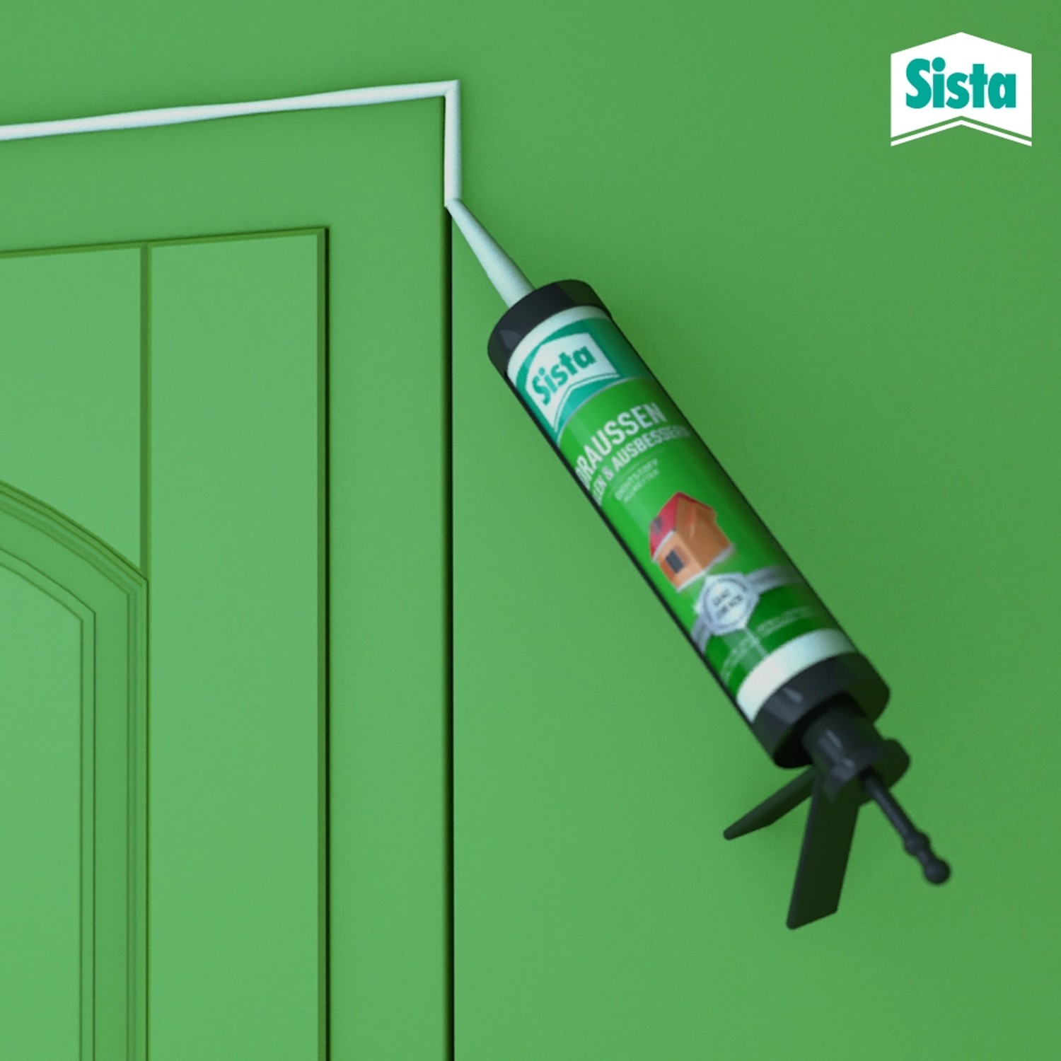 Sista Dichtstoff Kartusche zum Ausbessern von Fugen im Außenbereich, Farbe Weiß.