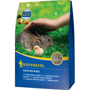 Kiepenkerl Kleintier-Wiese 4 kg: Verpackung mit Kaninchen und Küken auf Grünfläche.