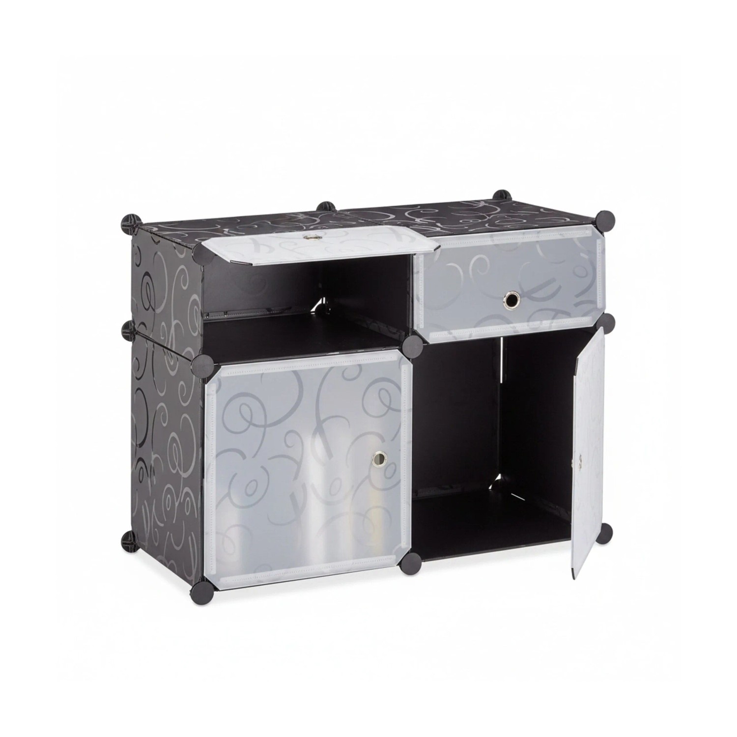 Relaxdays Regalsystem 4 Fächer Kunststoff Schwarz Stecksystem 56 cm x 74,5 cm x 37 cm 3,2 kg