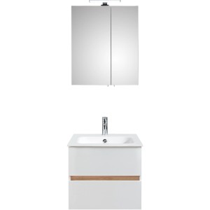 Pelipal Badmöbel-Set Mila Weiß Glanz mit Waschbecken, Unterschrank und Spiegelschrank.