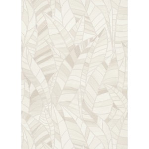 Erismann Vliestapete Elle Decoration 4 Serenade Creme mit stilisierten Blättern und goldenen Konturen.