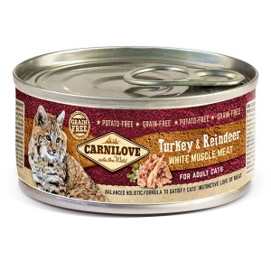 Carnilove Katzen-Nassfutter Adult Truthahn & Rentier, 100g Dose. Getreidefreies Katzenfutter.