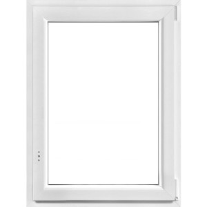 Weißes Kunststofffenster, 80x100 cm, 3-fach Verglasung, Dreh-Kipp-Funktion rechts.