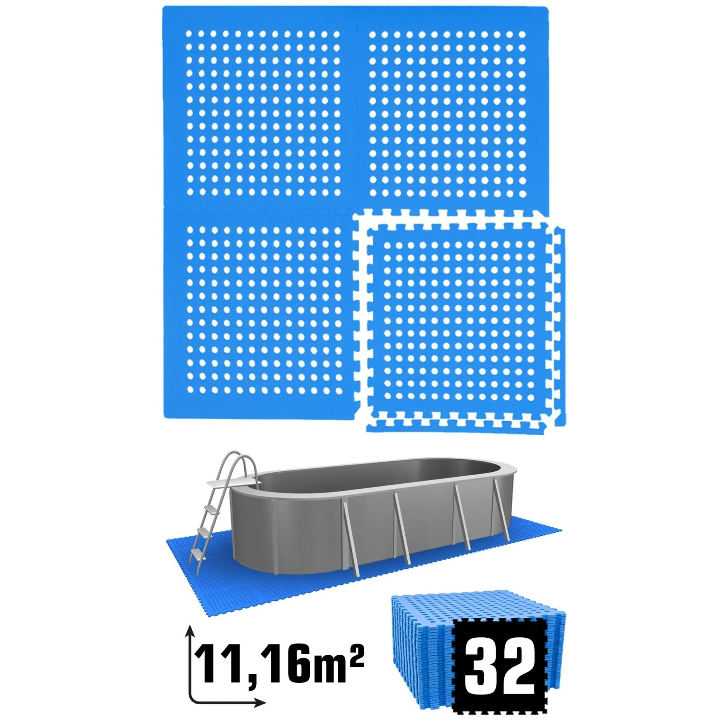 eyepower Poolmatte 62 x 62 cm 32er Set Blau