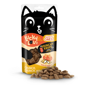 Lucky Lou Katzen-Trockenfutter Krunchy Krisps Huhn, getreidefreie Katzensnacks im Beutel.