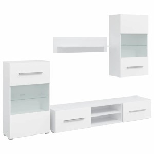 vidaXL Fünfteilige Wohnwand TV-Schrank mit LED-Beleuchtung Weiß 243863