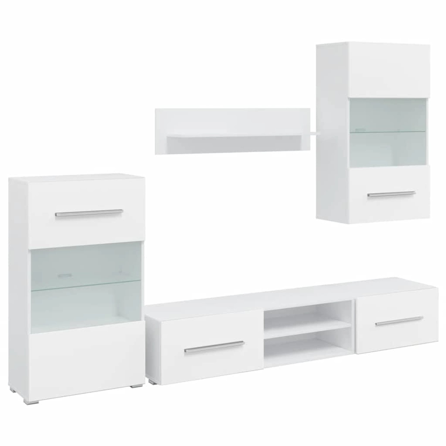 vidaXL Fünfteilige Wohnwand TV-Schrank mit LED-Beleuchtung Weiß 243863