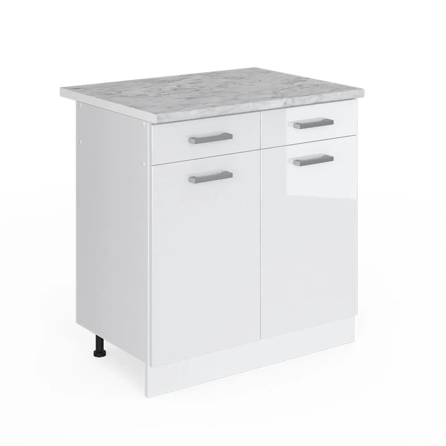 Vicco Küchenunterschrank R-Line Schubladenschrank für die Küche Weiß Hochglanz Weiß 80 cm AP Marmor