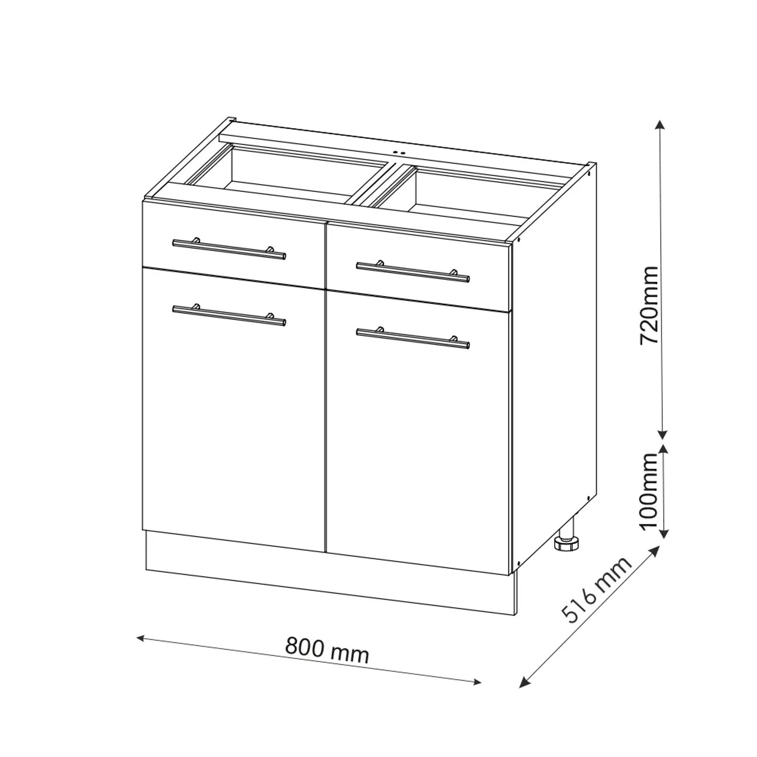 Vicco Küchenunterschrank Fame-Line, 80 cm, weiß hochglanz/anthrazit, ohne Arbeitsplatte.