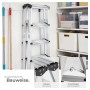 Silberne Tectake Doppelleiter, 4 Stufen, klappbar, aus Aluminium. Zeigt robuste Vernietung und Scharniere.