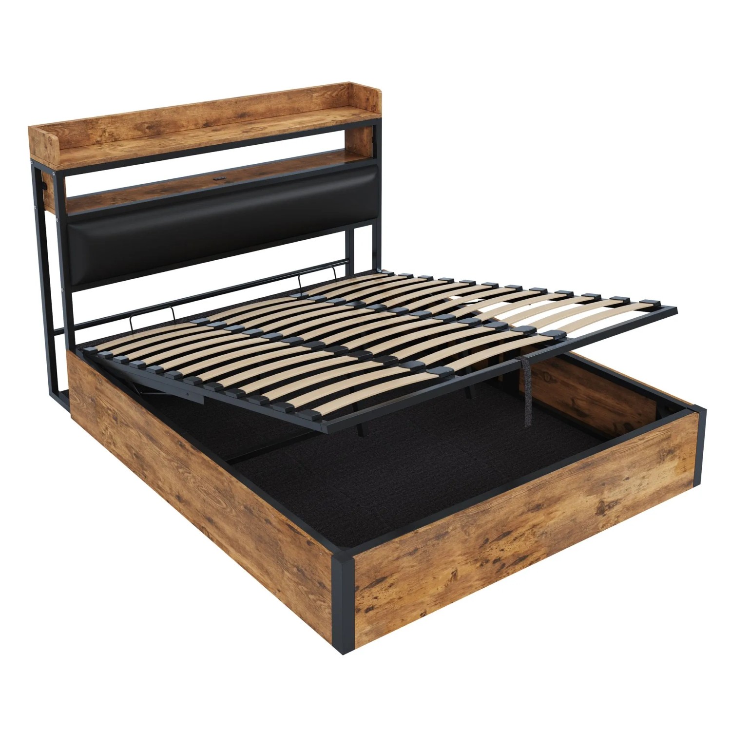 okwish Bettrahmen 180x200cm mit Stauraum Einzelbett Schlafzimmer Schwarz ohne Matratze