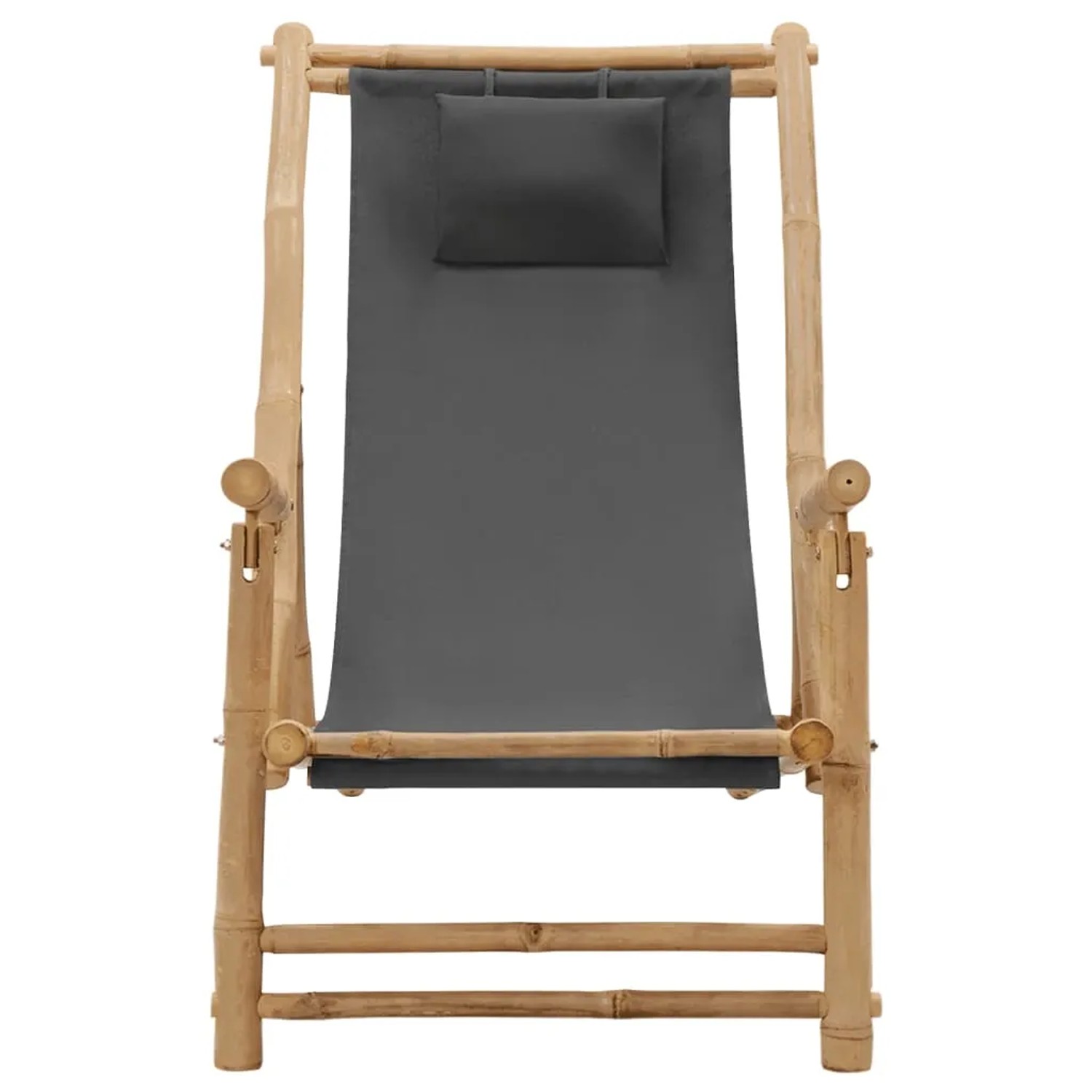 Dunkelgrauer vidaXL Liegestuhl aus Bambus und Canvas für Garten oder Terrasse.