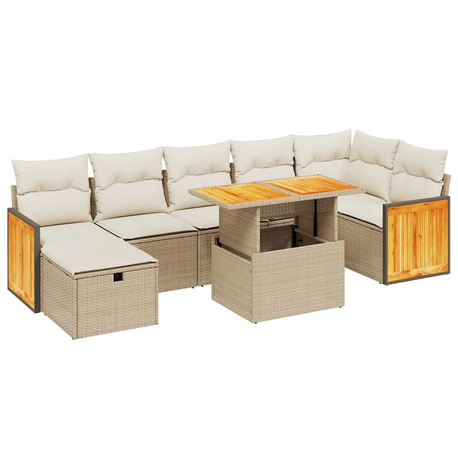 vidaXL 8-Tlg Garten-Sofagarnitur mit Kissen Beige Poly Rattan 3276257