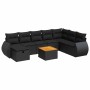Schwarze 9-tlg. vidaXL Garten-Sofagarnitur aus Poly Rattan mit Kissen und Tisch.
