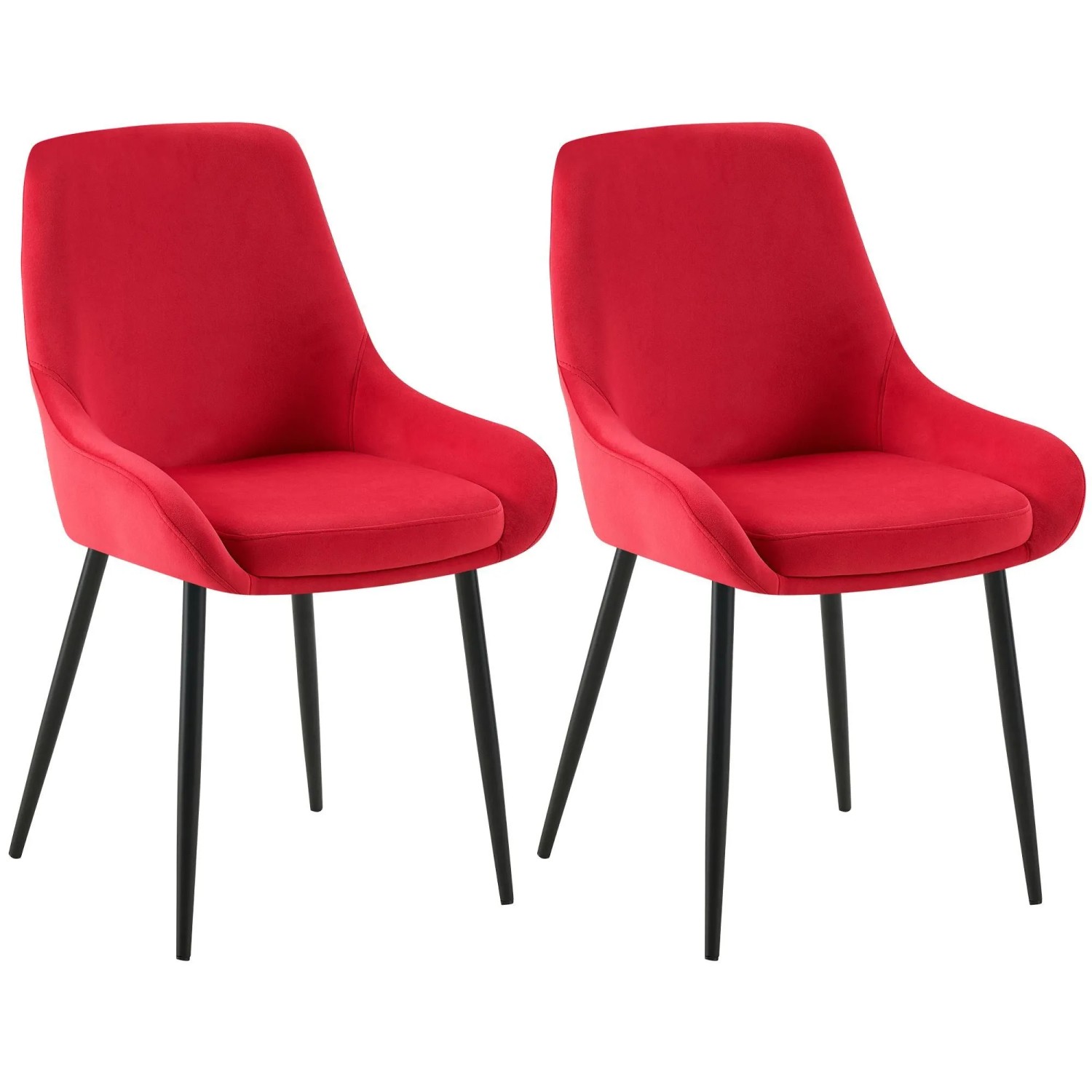 DELUKE 2er Set Esszimmerstuhl PUNAR Samt Rot 50x53x86cm Schwarz Essstühle Esszimmerstühle Küchenstühle Wohnzimmerstühle