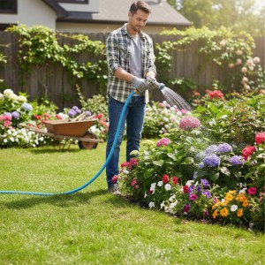 Relaxdays Gartenschlauch Kunststoff Hellblau Wetterfest 70 m