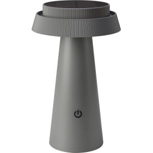Dunkelgraue Solar-Tischleuchte Nerano, Ø 14x23 cm, mit Solarpanel und USB-C Anschluss.