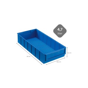 Blaue PROREGAL Industriebox, 4,7 Liter, 18,3x40x8,1cm, für Aufbewahrungssysteme.