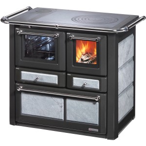 Westminster Küchenofen K85 F/L mit Natursteinverkleidung, Backofen und Kochplatte.