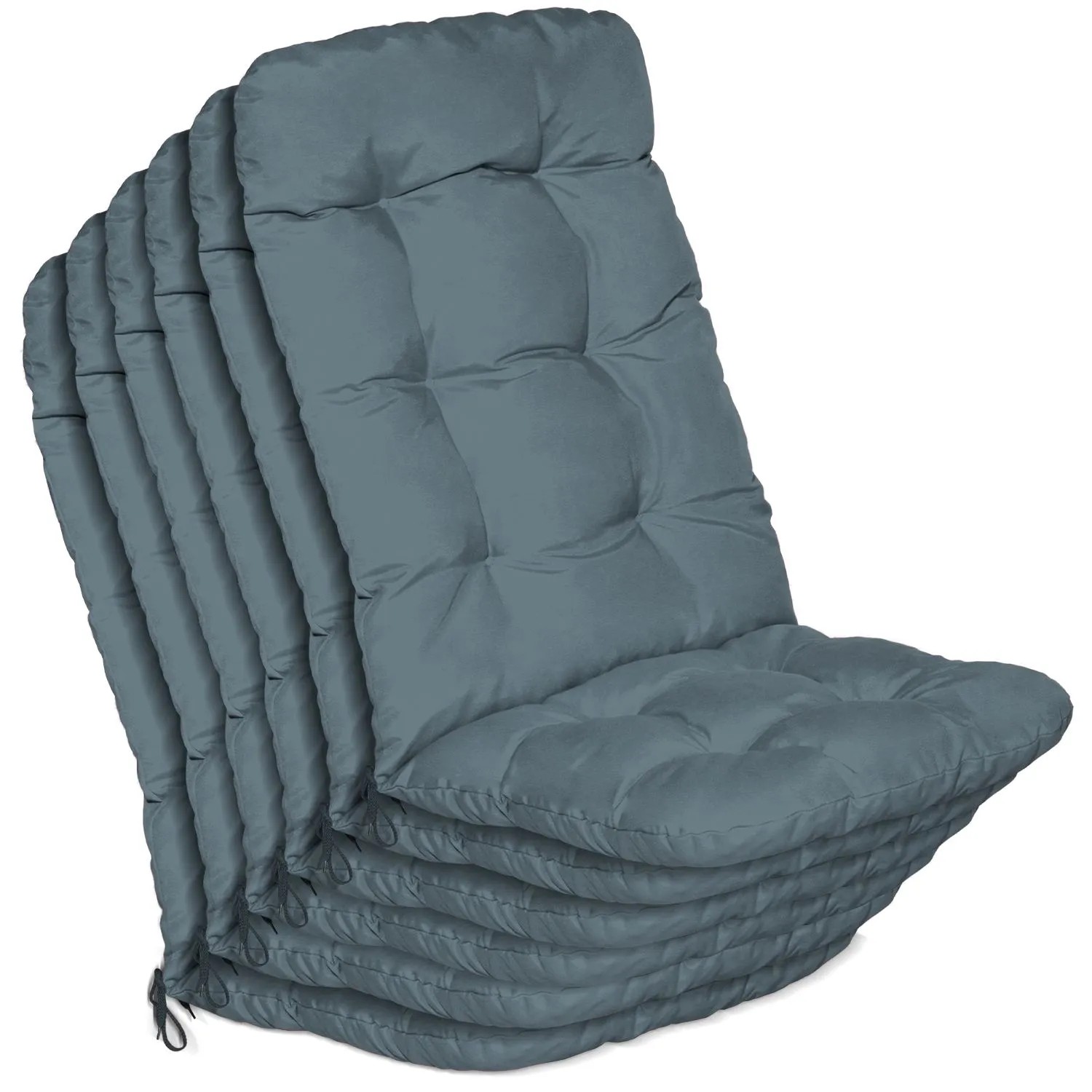 Beautissu 6er Set Hochlehner Auflagen Flair HL 120x50x8cm Taubenblau
